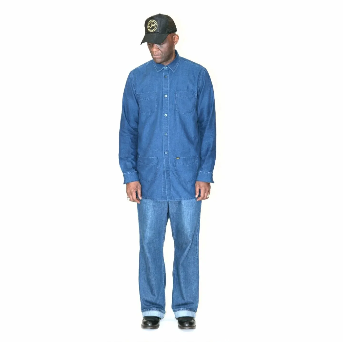 Trucker hat, denim shirt & blue jeans π by JMC