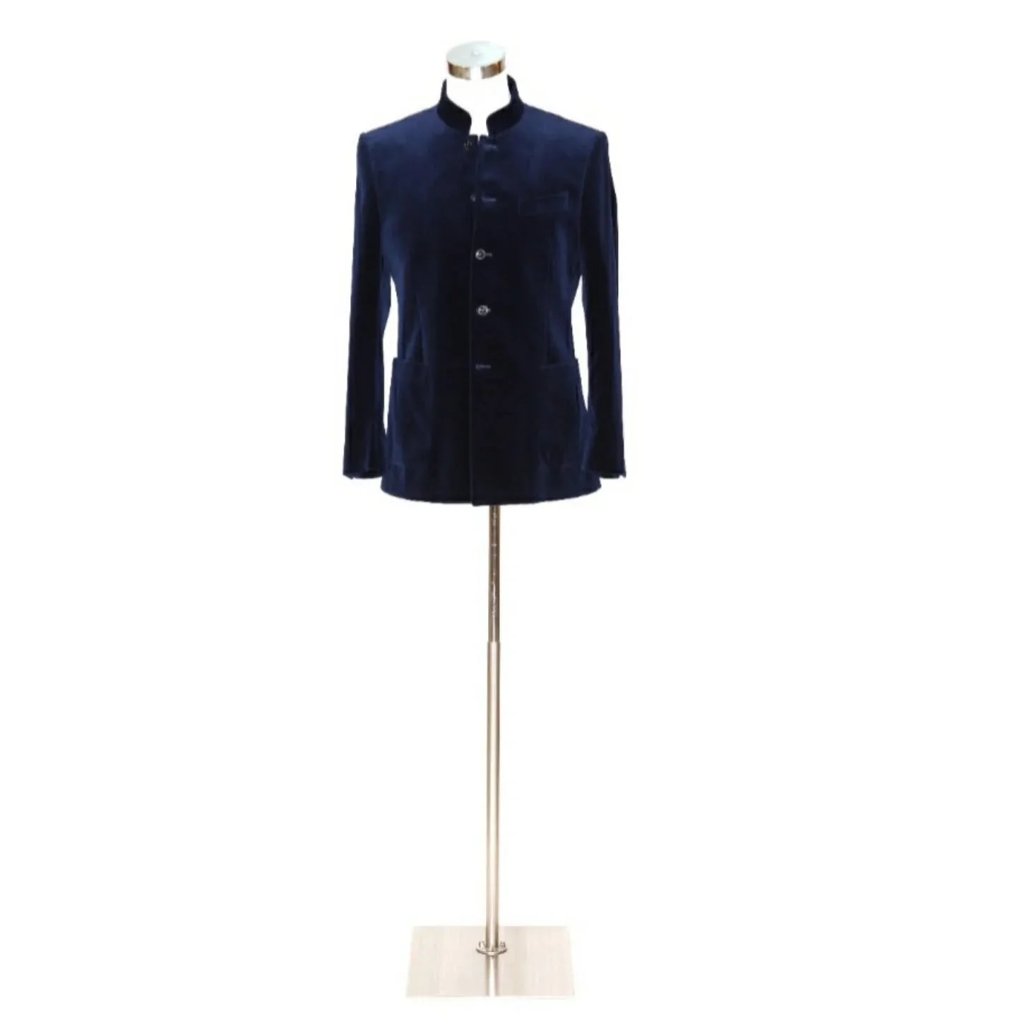 Dark royal blue velvet banded collar jacket by JMC