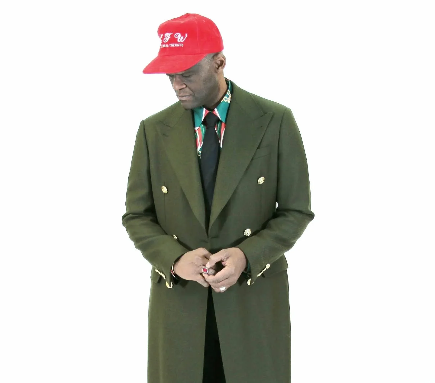 Olive green double breasted overcoat by JMC