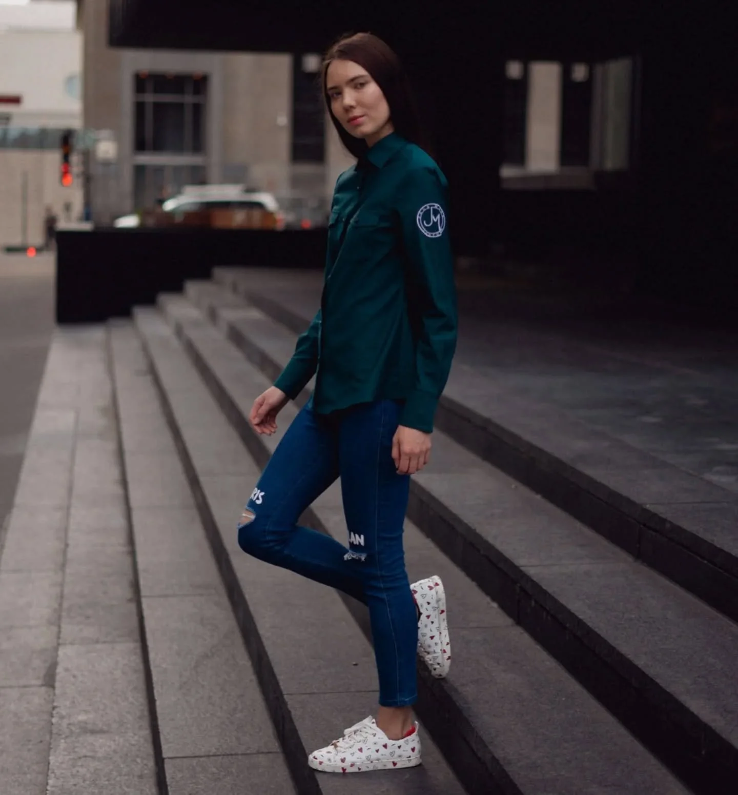 Hunter green military style shirt by JMC