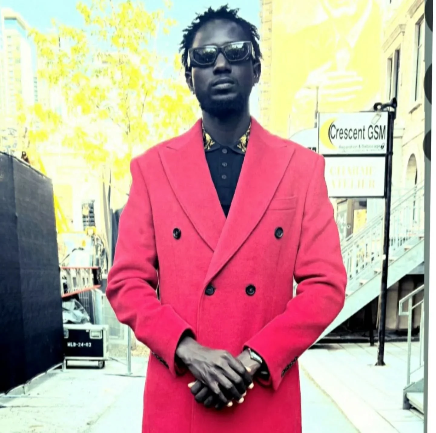 Red double breasted overcoat by JMC