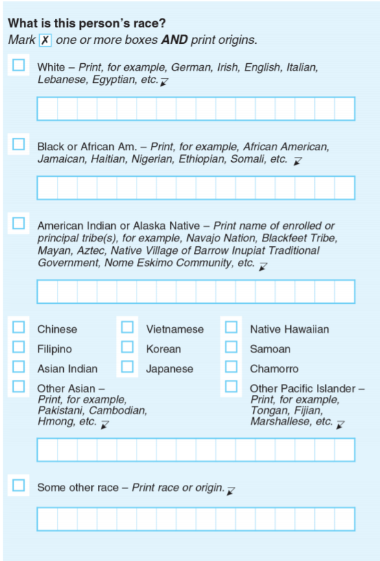 Above is the race question that will appear on the 2020 census.