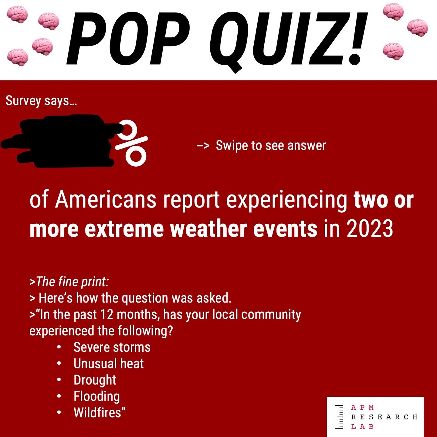 🌡️ The share of Americans experiencing one extreme weather event was around two-thirds, according to our latest Mood of the Nation Poll with @psumccourtneyinst, conducted with 1,000 American adults from January 11 to 17, 2024. 

💯 Take a guess for 