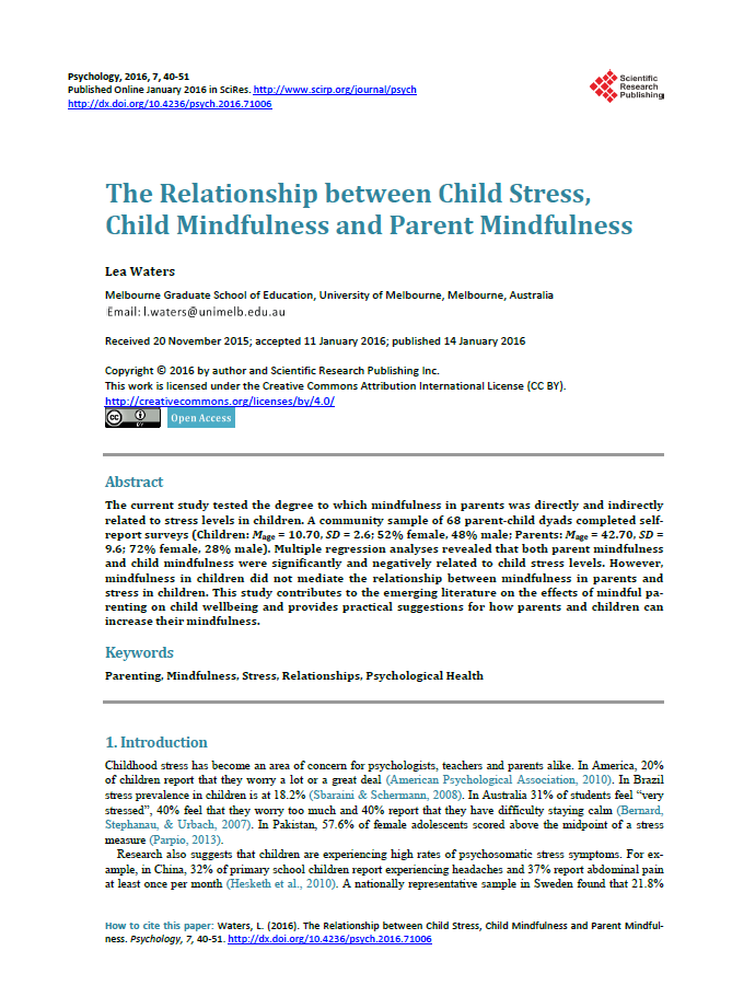 The relationship between child stress, child mindfulness and parent mindfulness