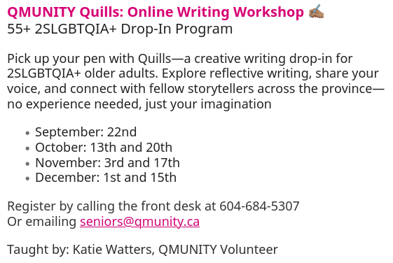 QMUNITY Quills: Online Writing Workshop ✍🏽