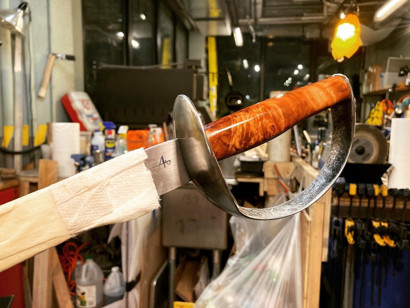 Sneak peek of this champagne sabre while it dries. Saturday when I get back to the forge it gets packed up and shipped out. Someone&rsquo;s wine bar is going to have a lot of fun sabering champagne bottles.

#bladesmith #blacksmith #swordsmith #knife