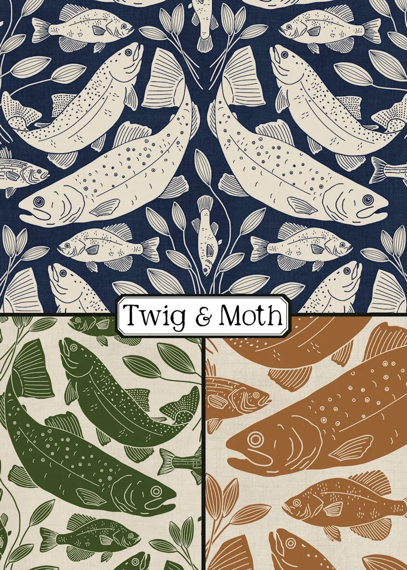 Freshwater Fish with Plants Block Print