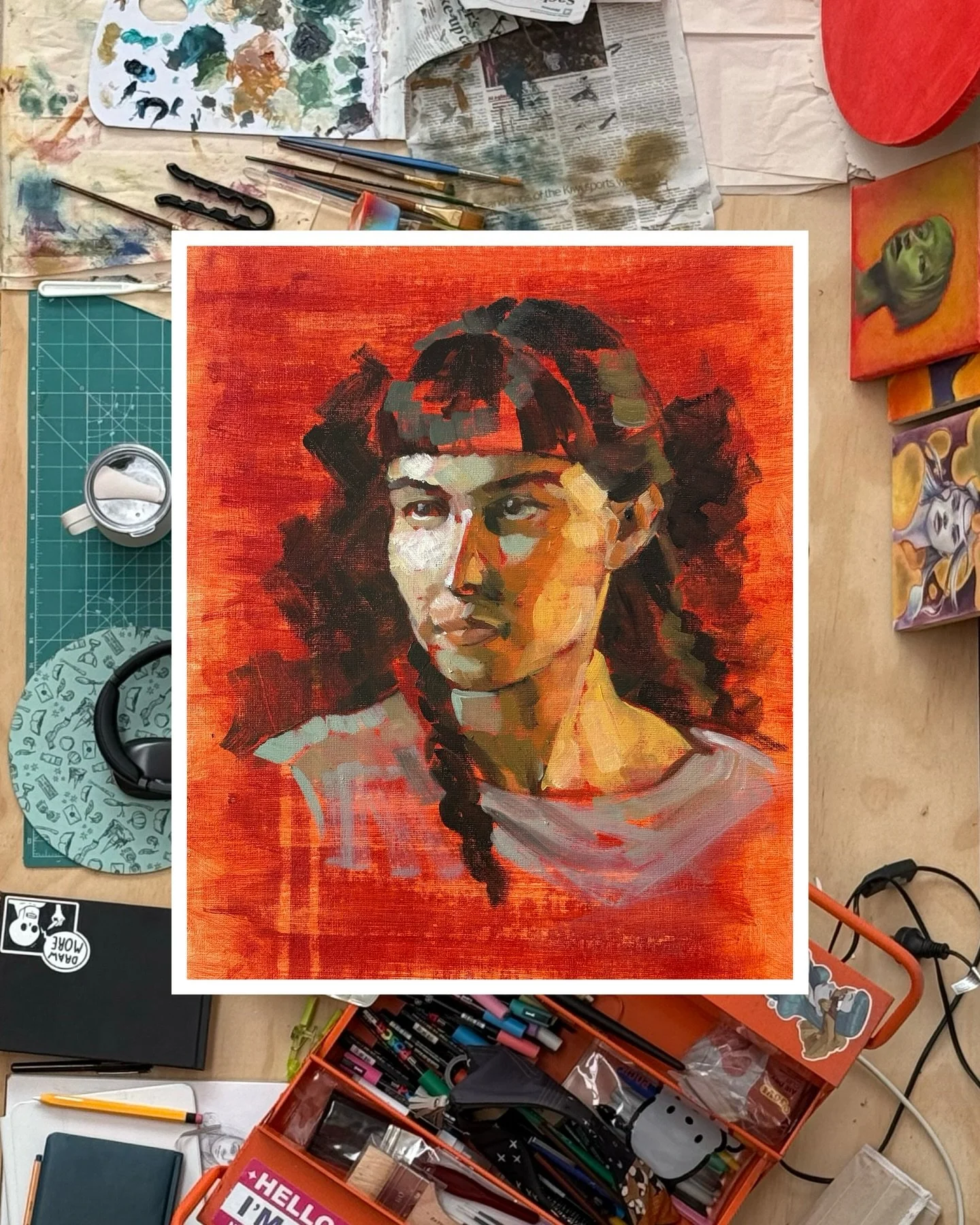 A look behind the curtain at my alla prima painting process for November&rsquo;s Portrait Postcard Club. I challenged myself by using a large square brush and being very deliberate in my color choices. It&rsquo;s a very different look!

If you&rsquo;
