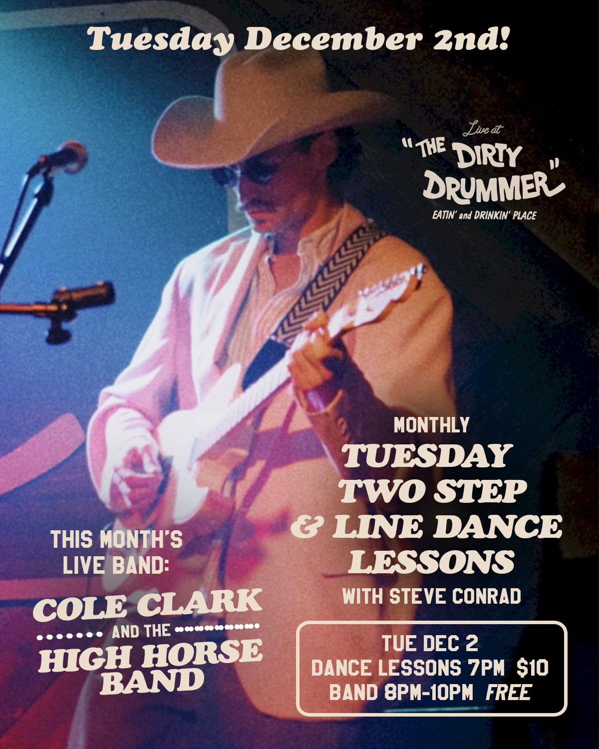 Line Dance &amp; Two Step Lessons with COLE CLARK &amp; THE HIGH HORSE BAND