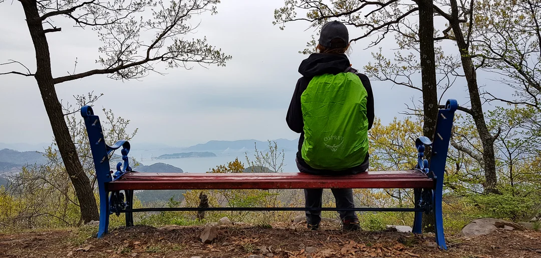 Taking in the view on the old bench.