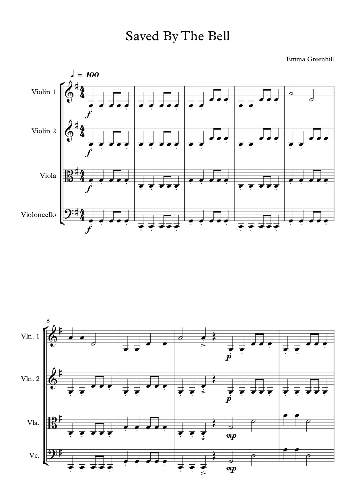 Easy string ensemble sheet music — Emma Greenhill