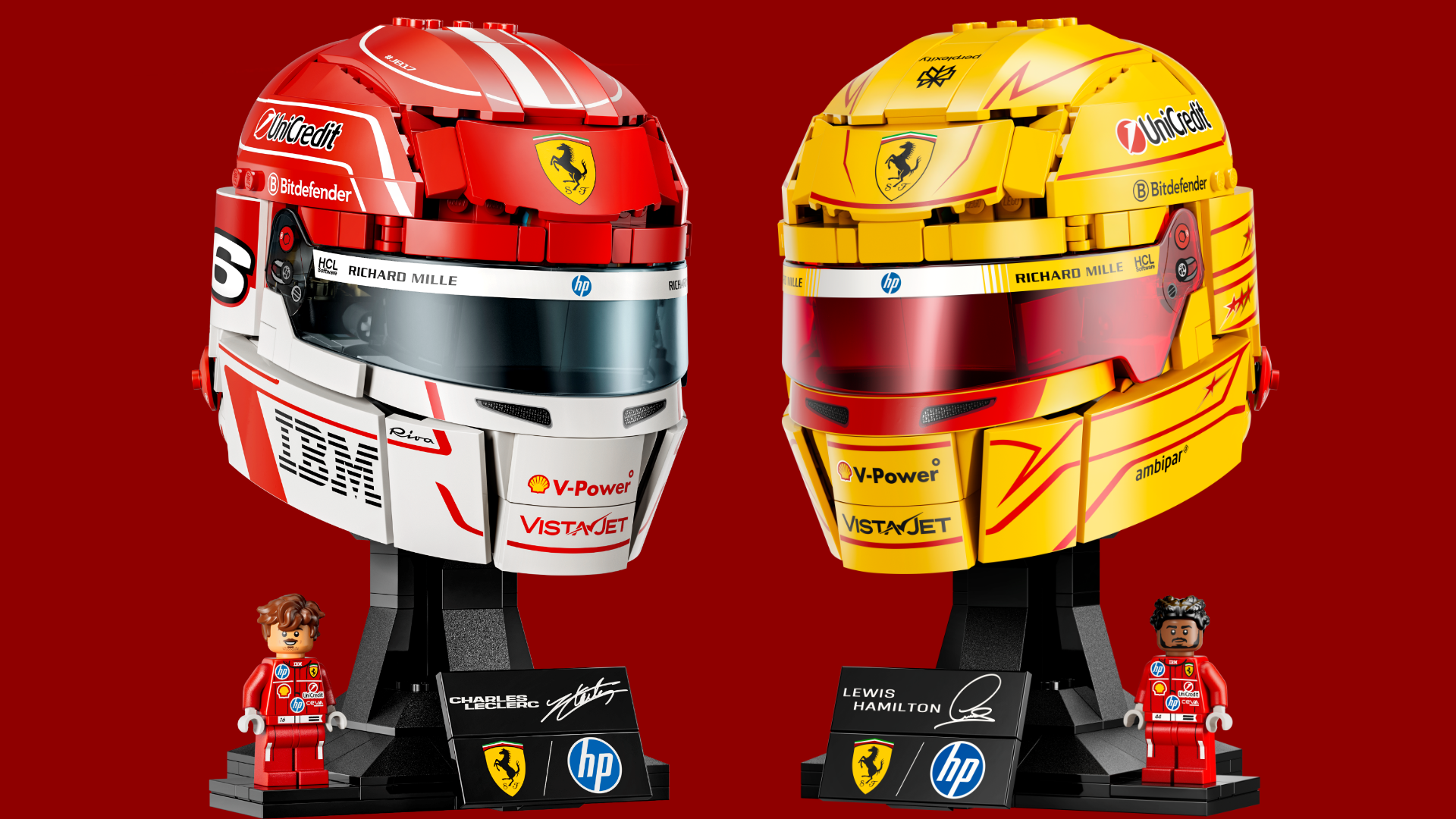 Lego has recreated F1 helmets of Charles Leclerc and Lewis Hamilton