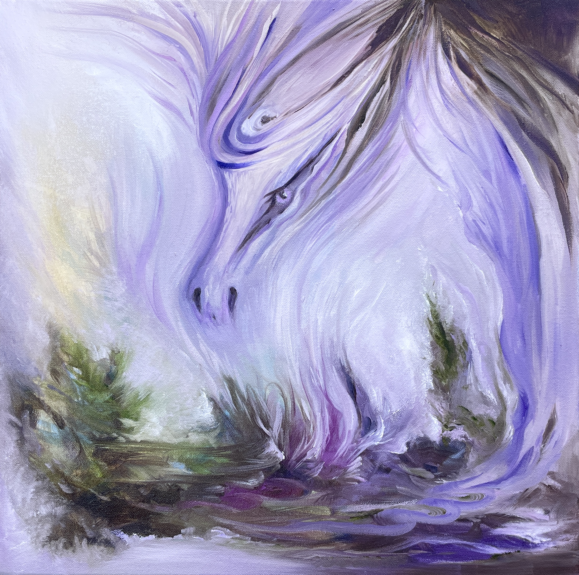 "AVALON DRAGON OF TRANSMUTATION" (2025) oil on stretched canvas 50x50cm
