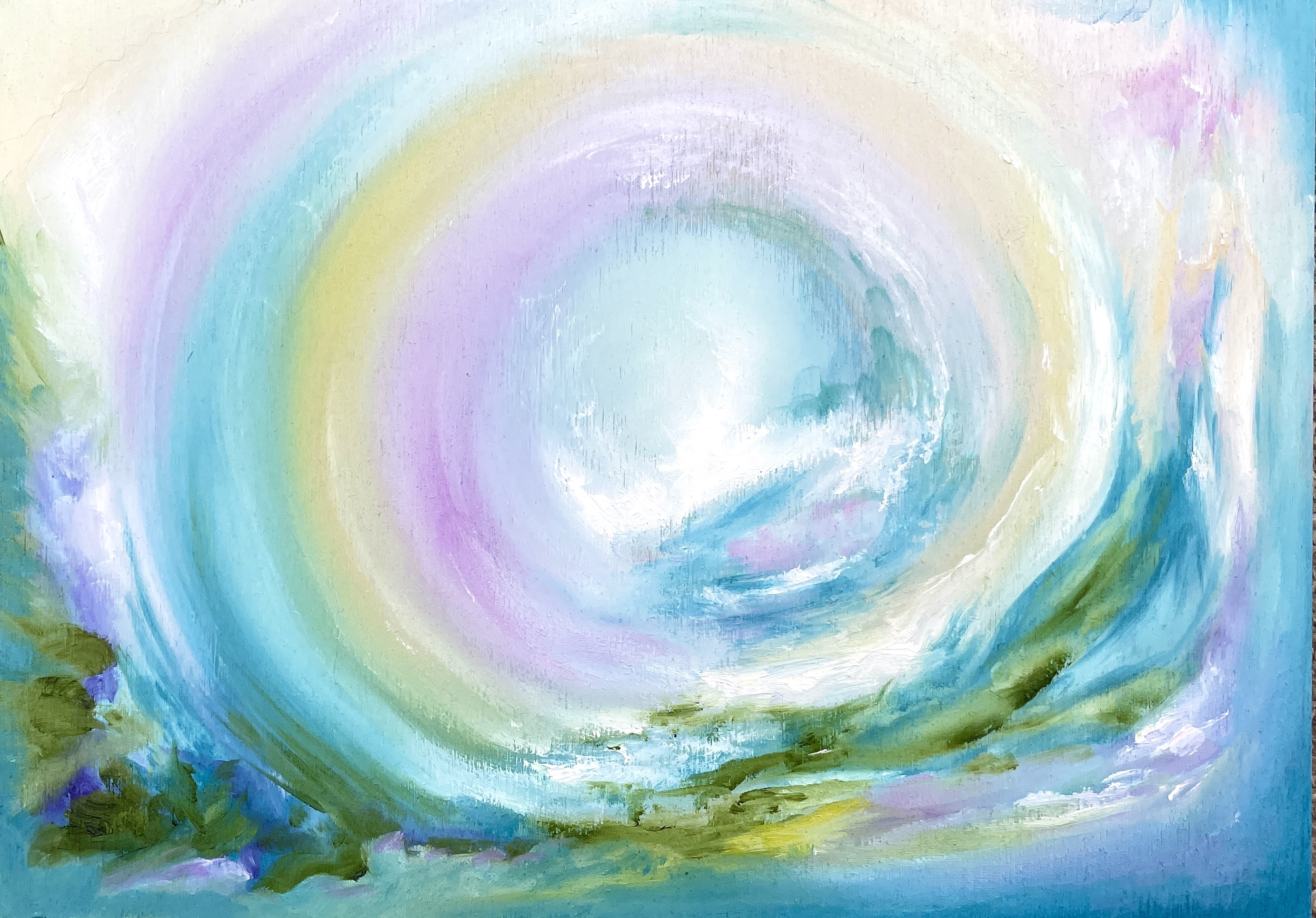 "RAINBOW PORTAL OF LIGHT" (2024) oil on wooden panel A4 size
