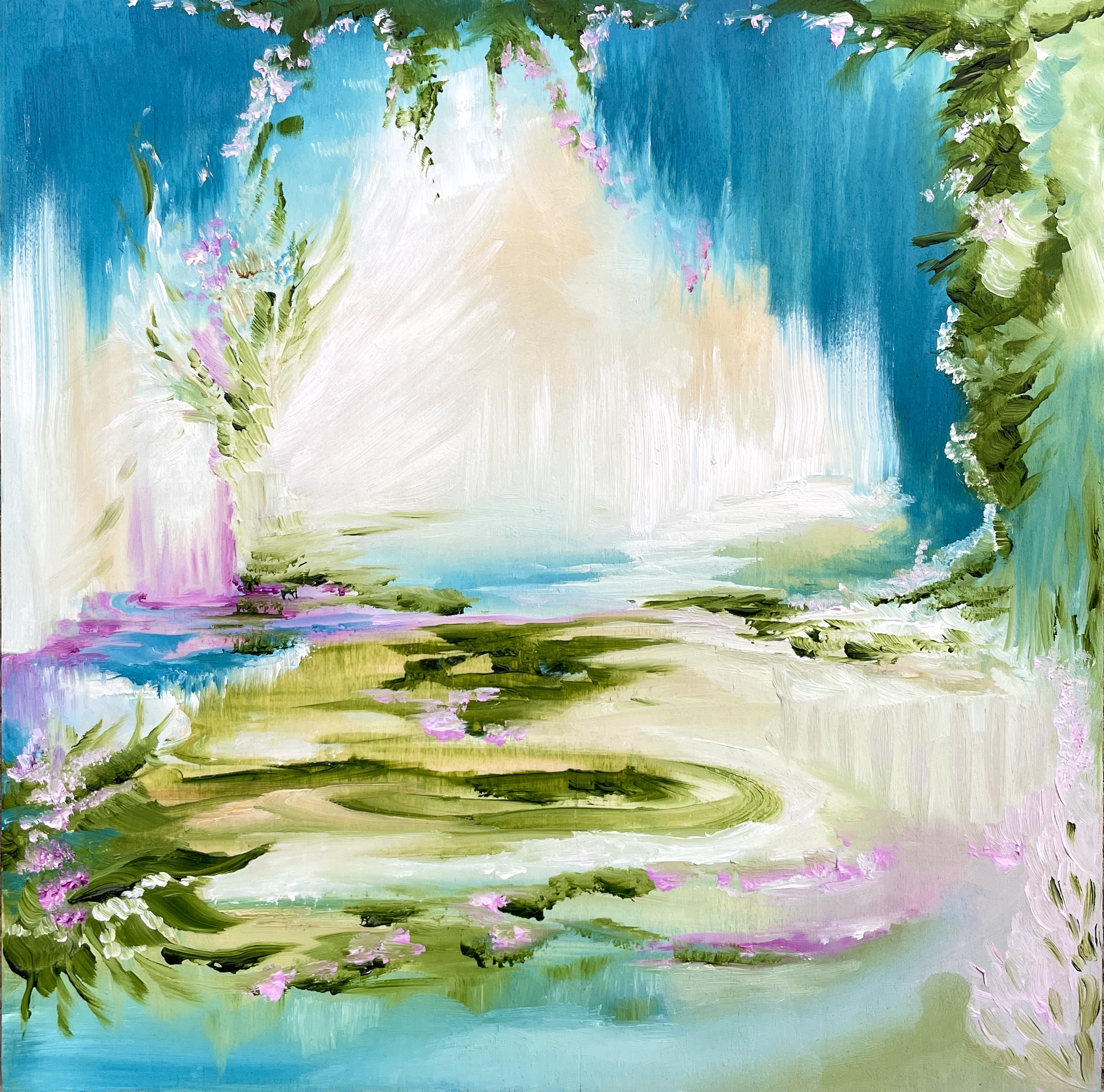 "GATE TO EDEN" (2024) oil on wooden panel 20x20cm