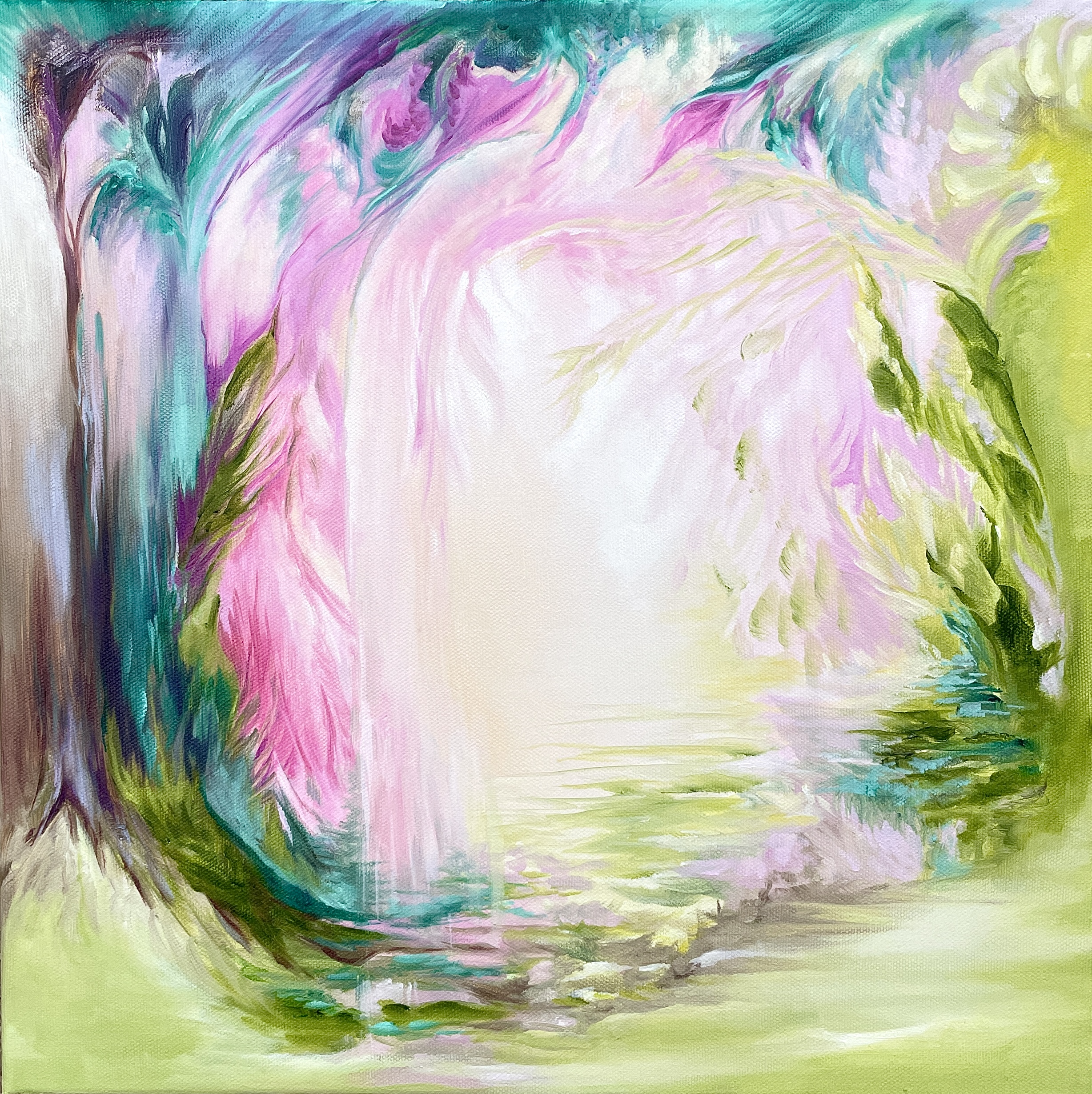 "CRYSTAL HEALING TEMPLE" (2025) oil on stretched canvas 40x40cm