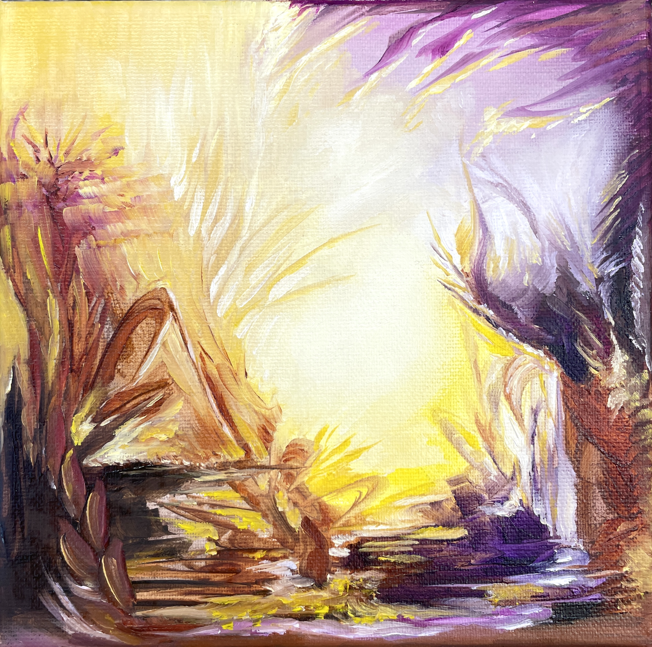 "Ethereal Dragons Light" (2025) oil on stretched canvas 20x20cm