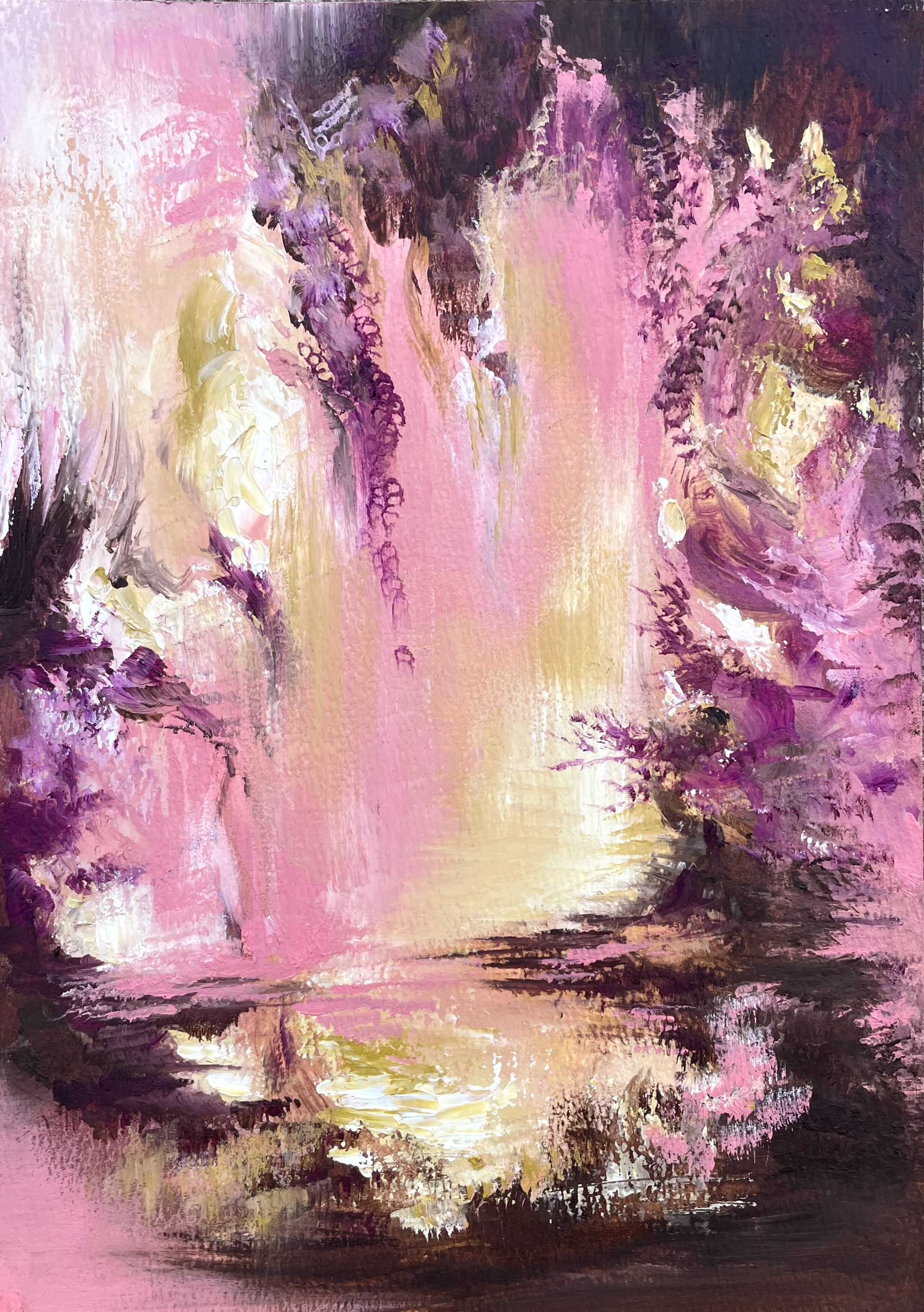 "PINK GARDEN" (2025), oil on A4 paper