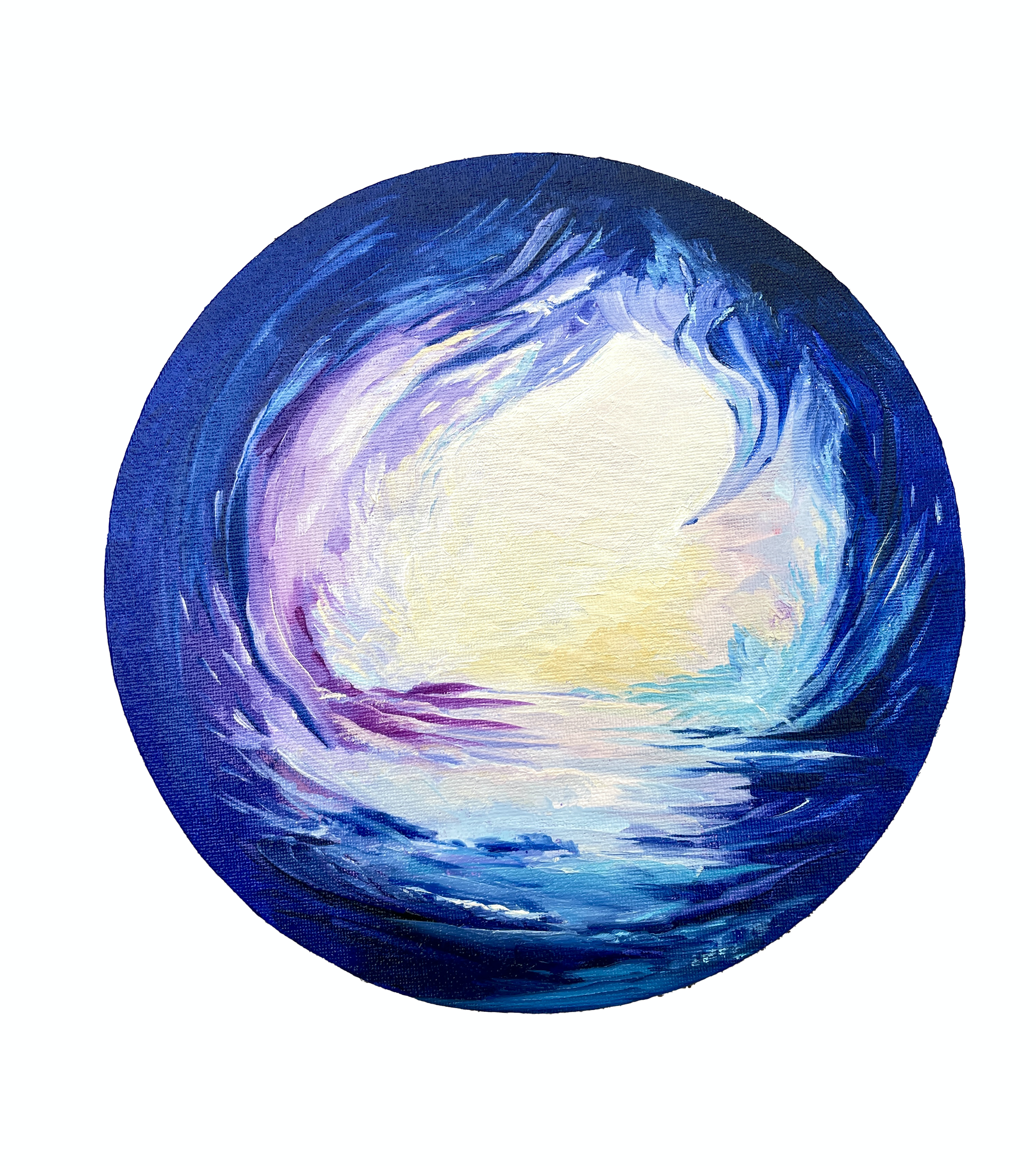 "OCEAN PORTAL TO LIGHT" (2025) oil on round canvas board 20cm