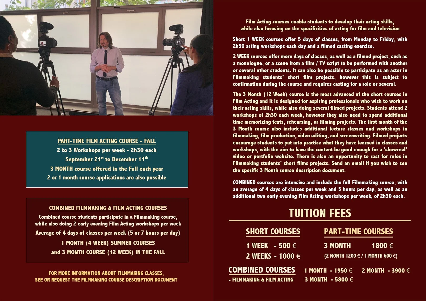2 Week to 3 Month courses — CineStudio | Paris School of Film and Media