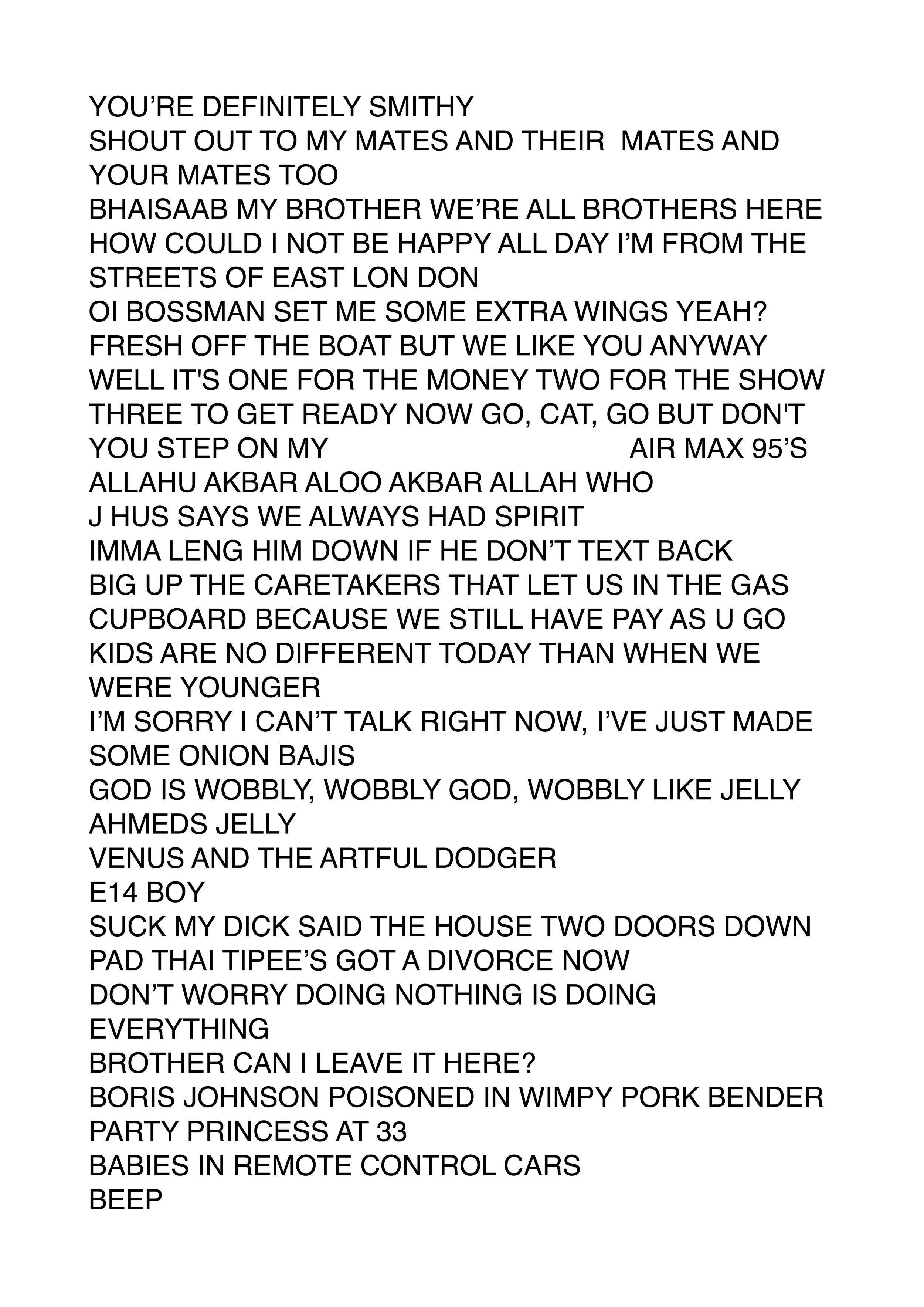 Untitled, 2018, typed text on paper, 84 x 59 cm