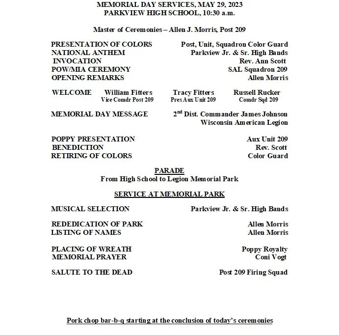 Memorial Day Services & Parade — Village of Orfordville