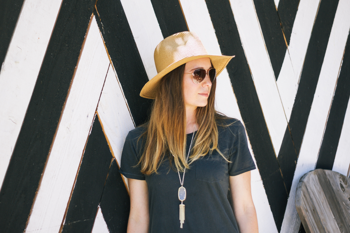 Rocksbox, Kendra Scott necklace, tassel necklace, t-shirt dress, JCrew t-shirt dress, JCrew dress, summer dress, casual dress, Madewell hat, Jcrew sunglasses