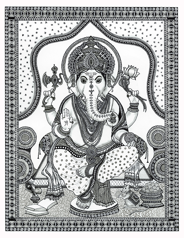 Lord Ganesha , black and white art print 