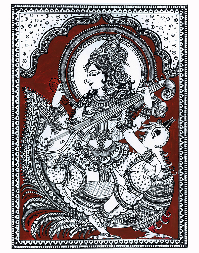 Saraswathi , brown background 