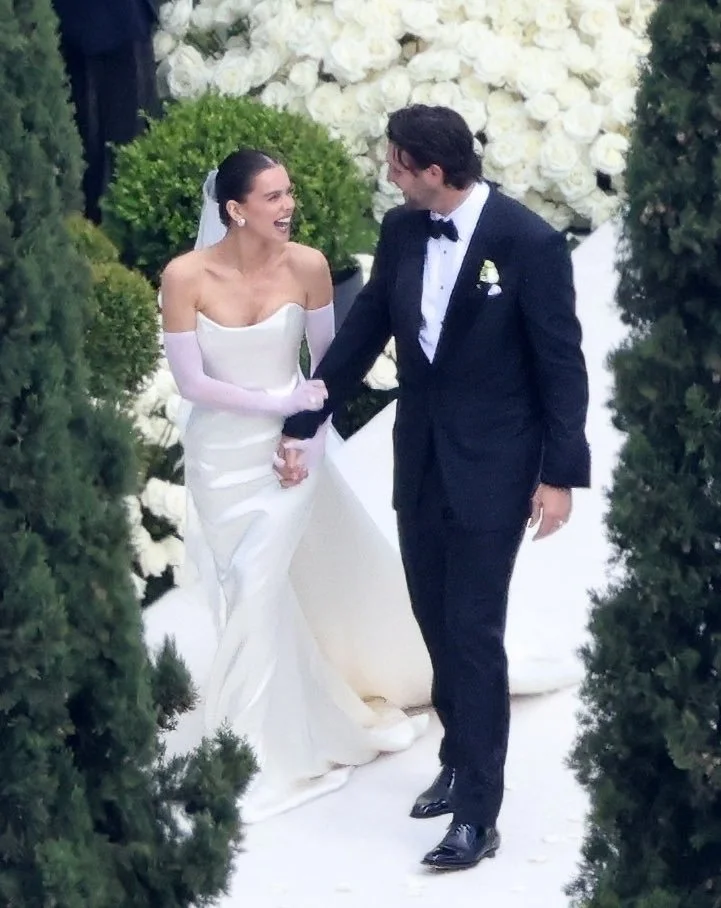Jubilant bride Hailee Steinfeld and groom Josh Allen during their wedding ceremony Buffalo NY