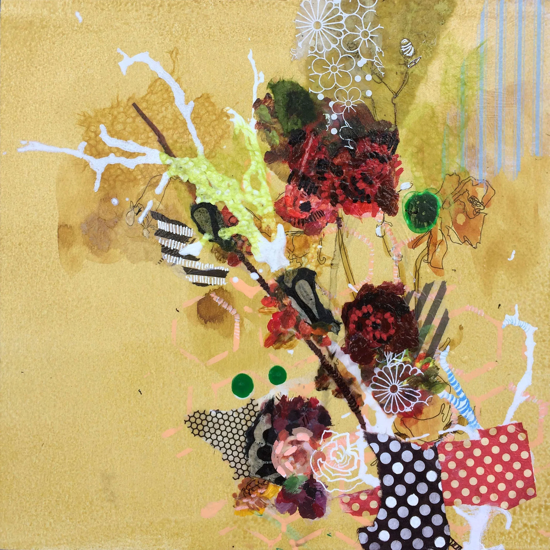 Burnt Roses, 2018, 12 x 12" mixed media
