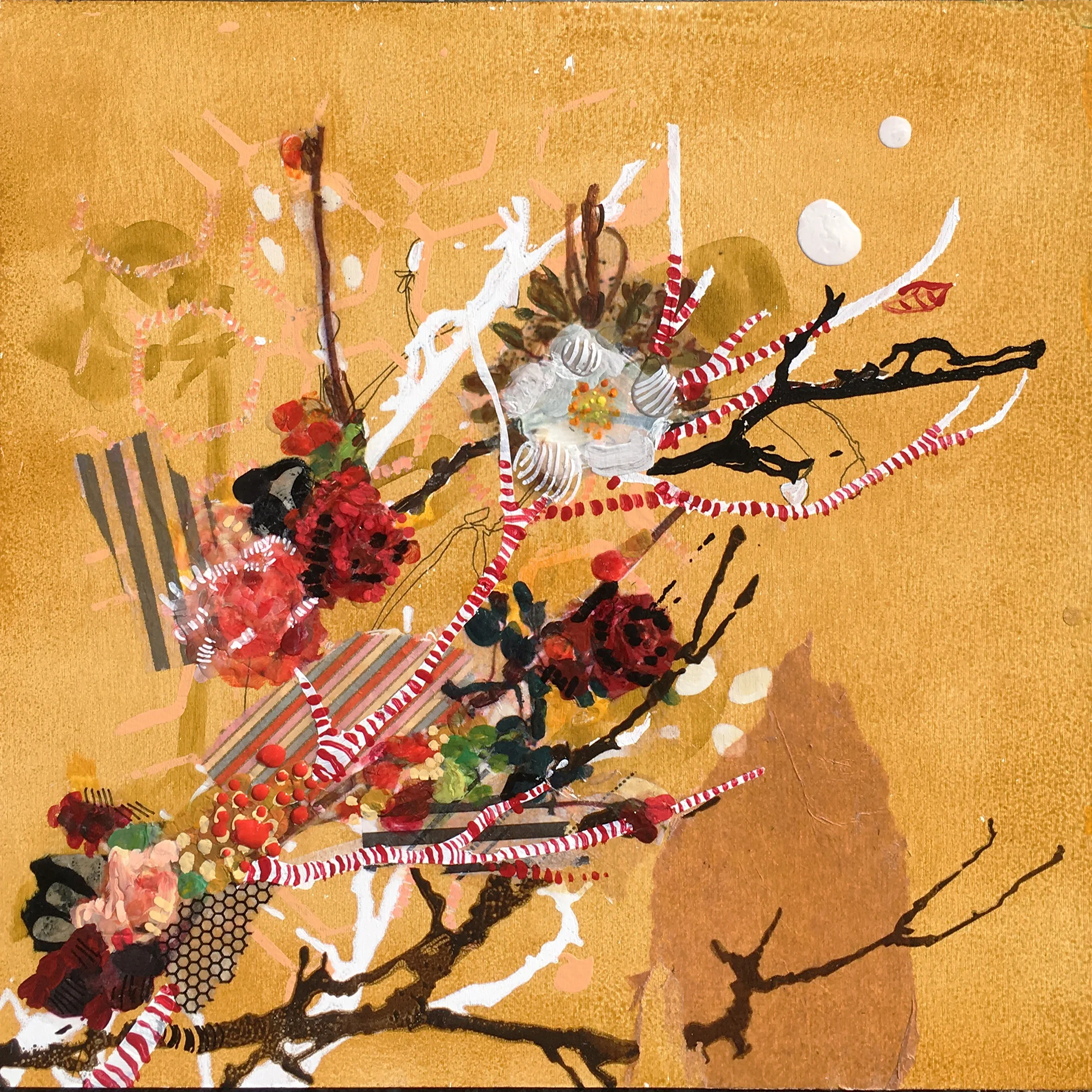 Golden Floral, 2018, 12 x 12" mixed media