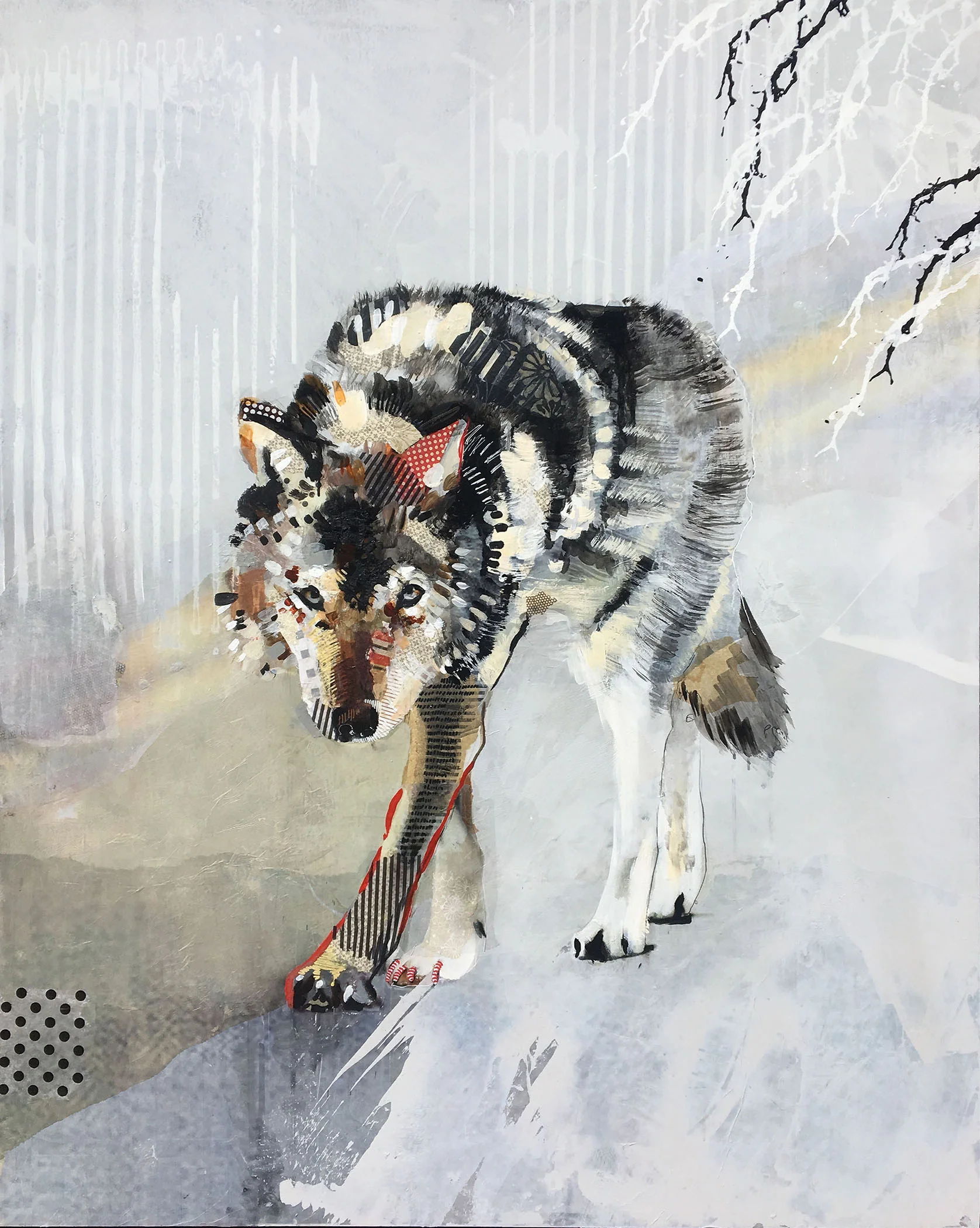 Wolf Stalking, 2018, 48 x 60" mixed media