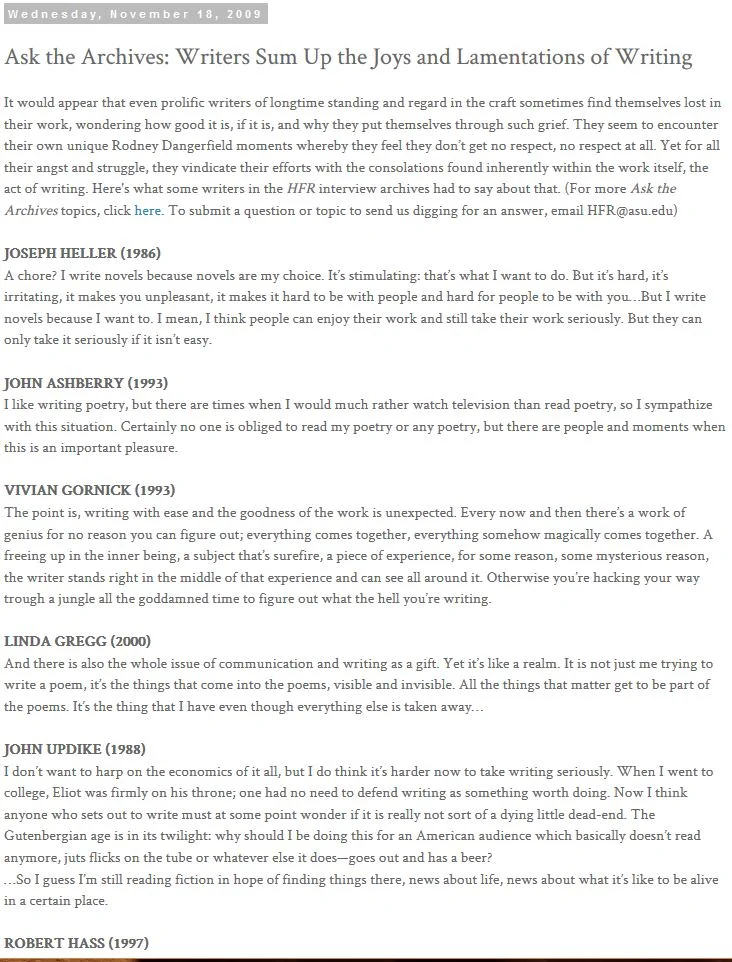   http://haydensferryreview.blogspot.com/2009/11/ask-archives-writers-sum-up-joys-and.html  