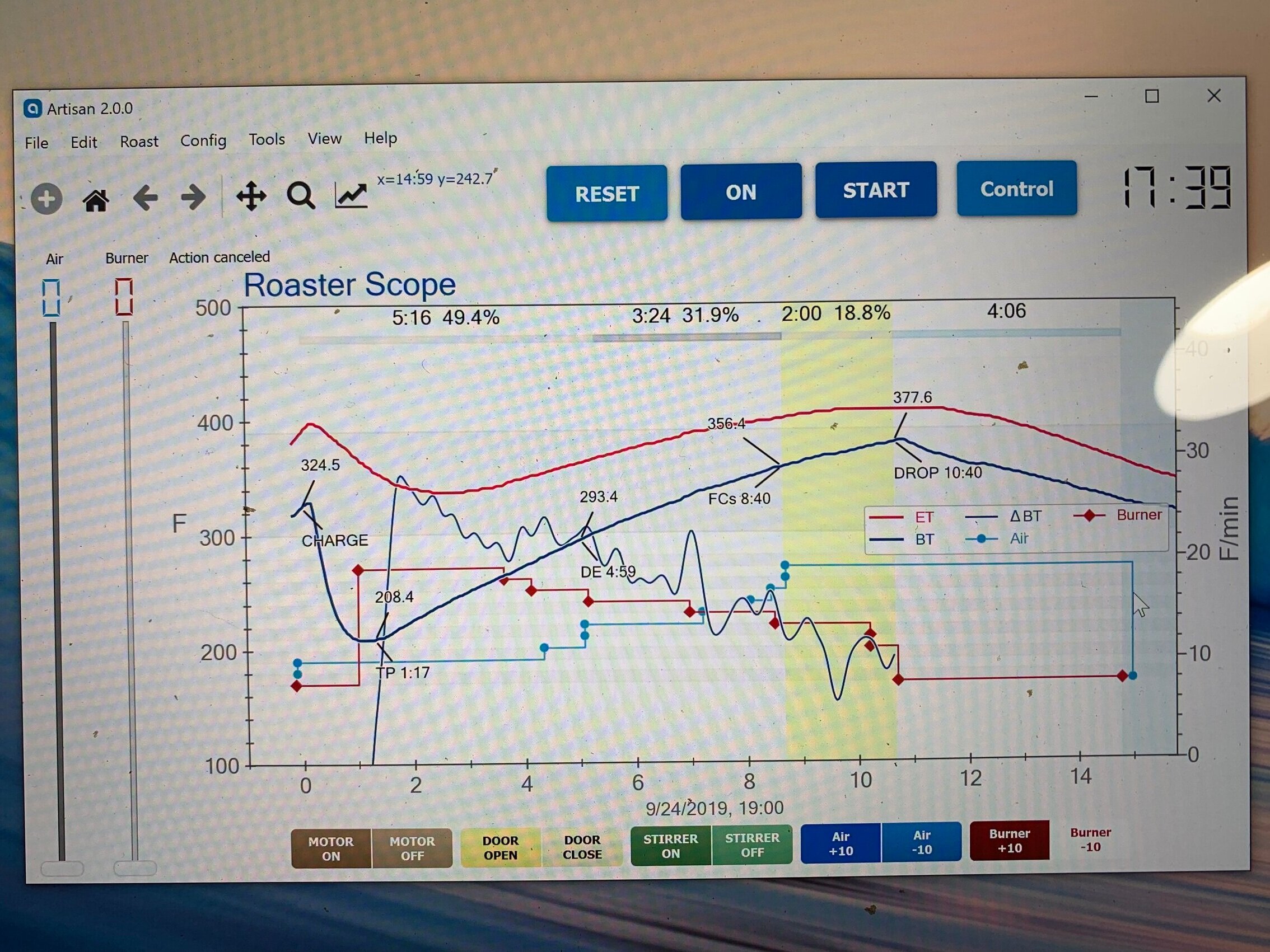The exact Artisan roast profile from the video above. Please compare your own results here.