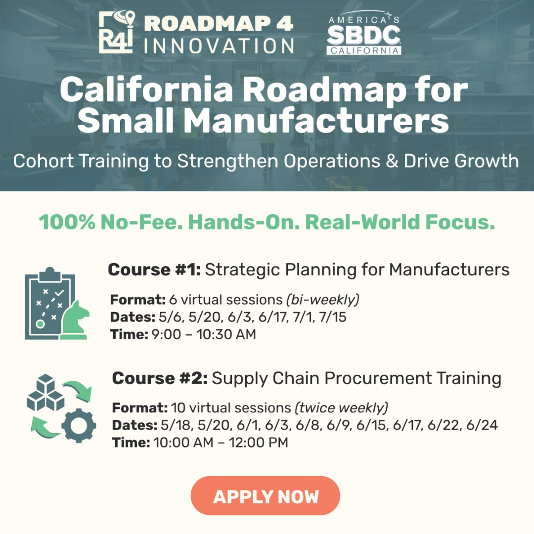 Two Free Training Courses Now Open for California Manufacturers