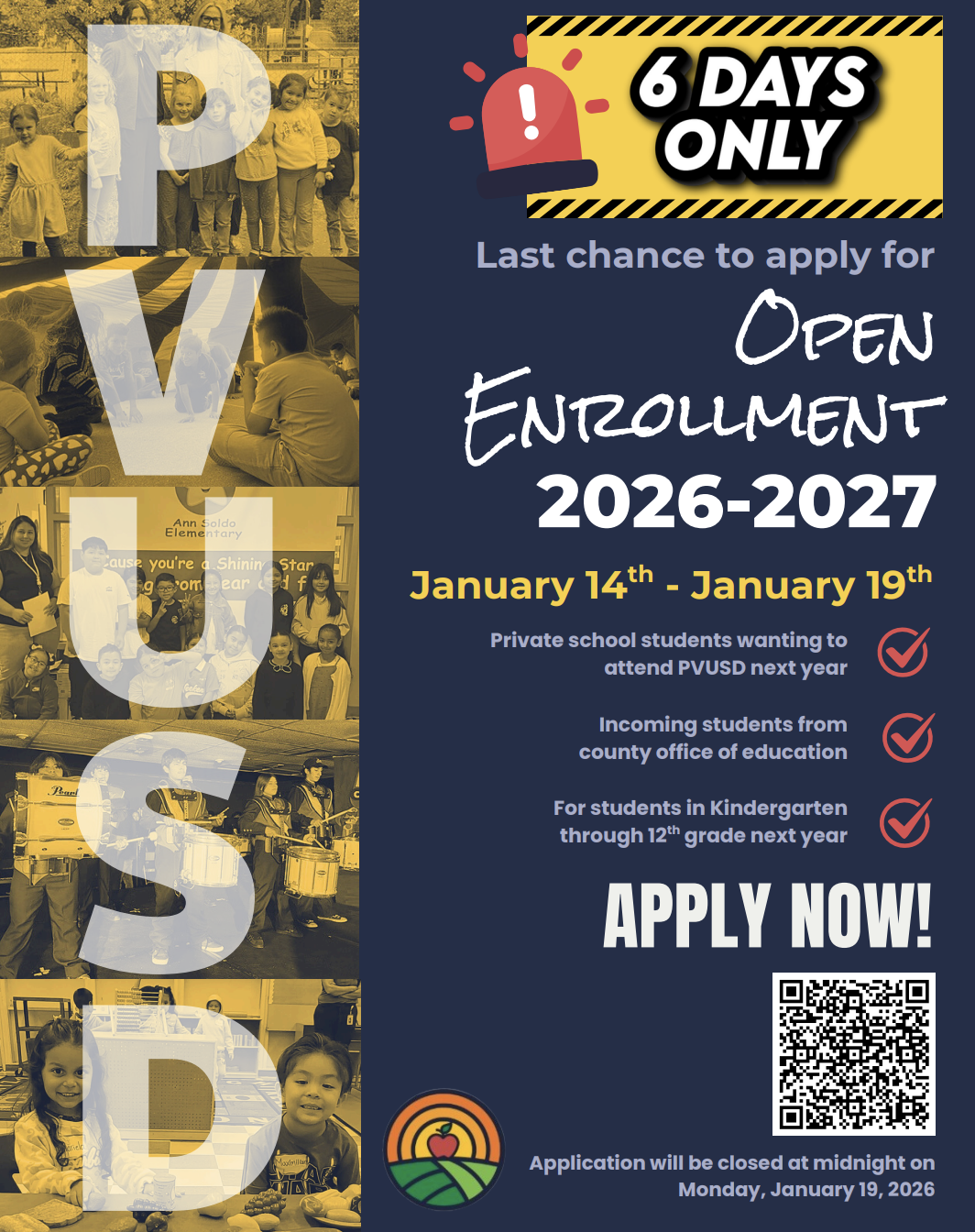 PVUSD Open Enrollment (Jan. 14–19)