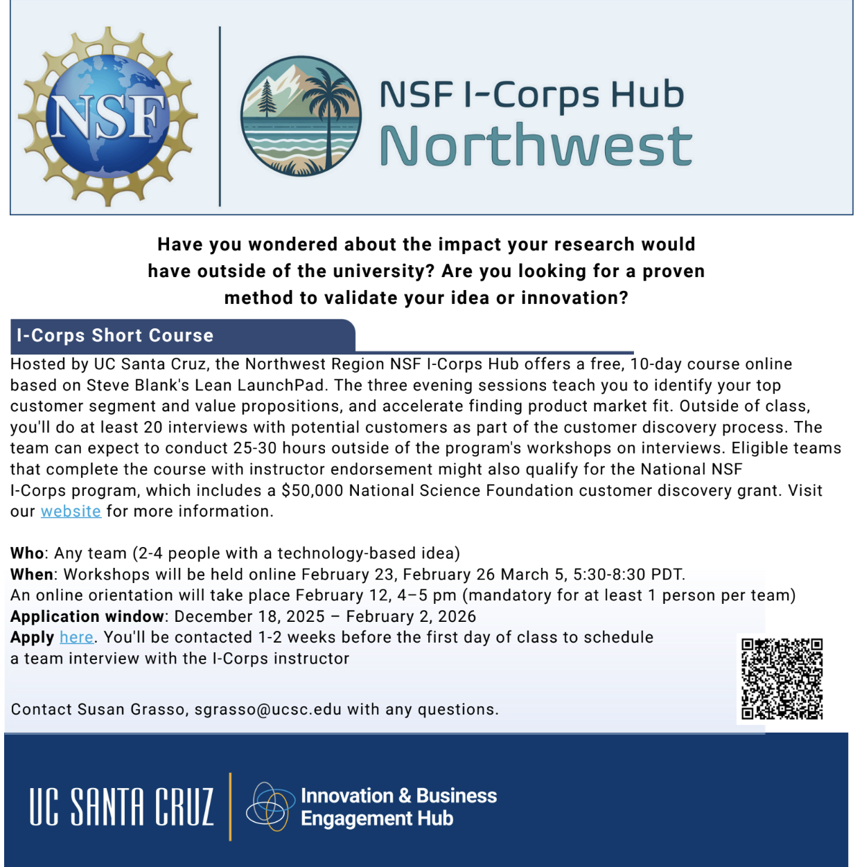 Innovation &amp; Business Engagement Hub Offering NSF&nbsp;I-Corps Workshop&nbsp;Series