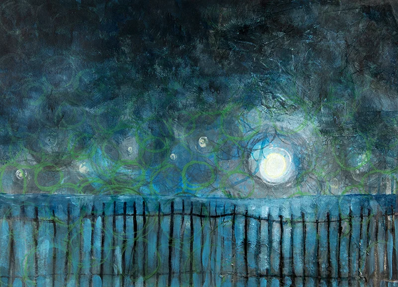 Moonlit Walk Acrylic, ink, graphite and collage elements on paper 21.5 x 17 1/8 IN