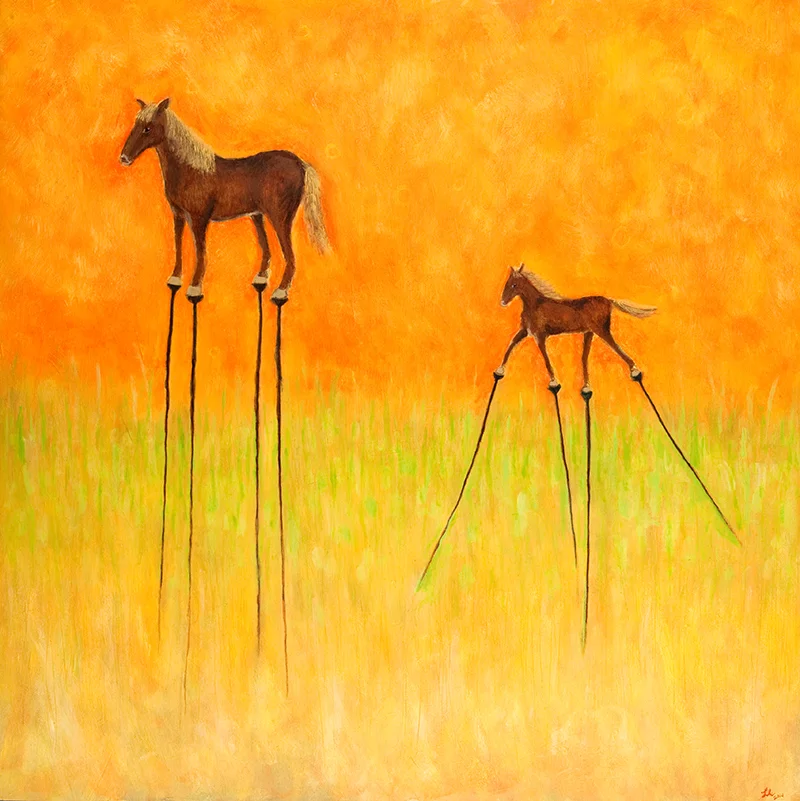 Horses Oil and wax on Gessobord 16 x 16 In SOLD - PRints Available