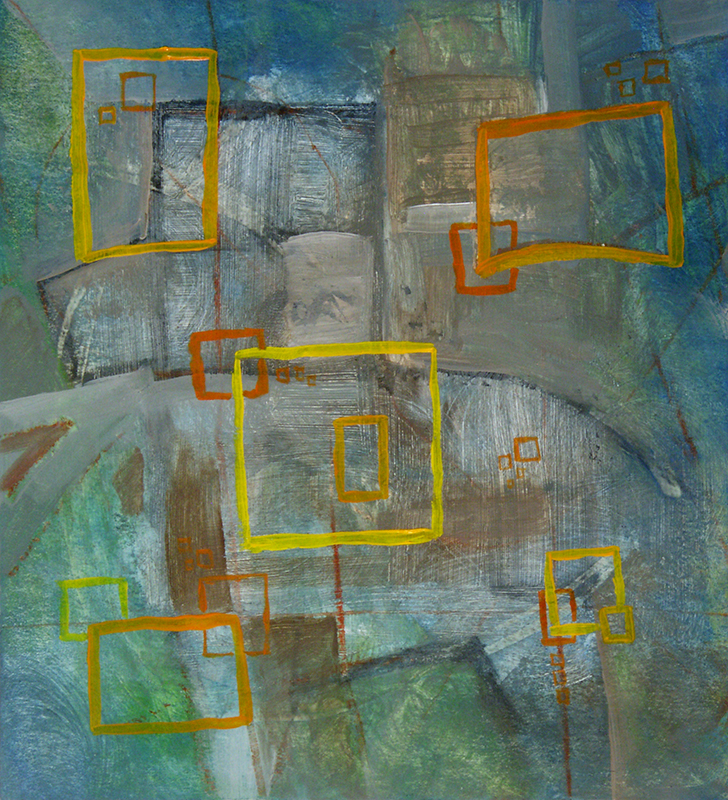 Blue Abstract Oil, Acrylic and wax on prepared paper 10 x 8 In