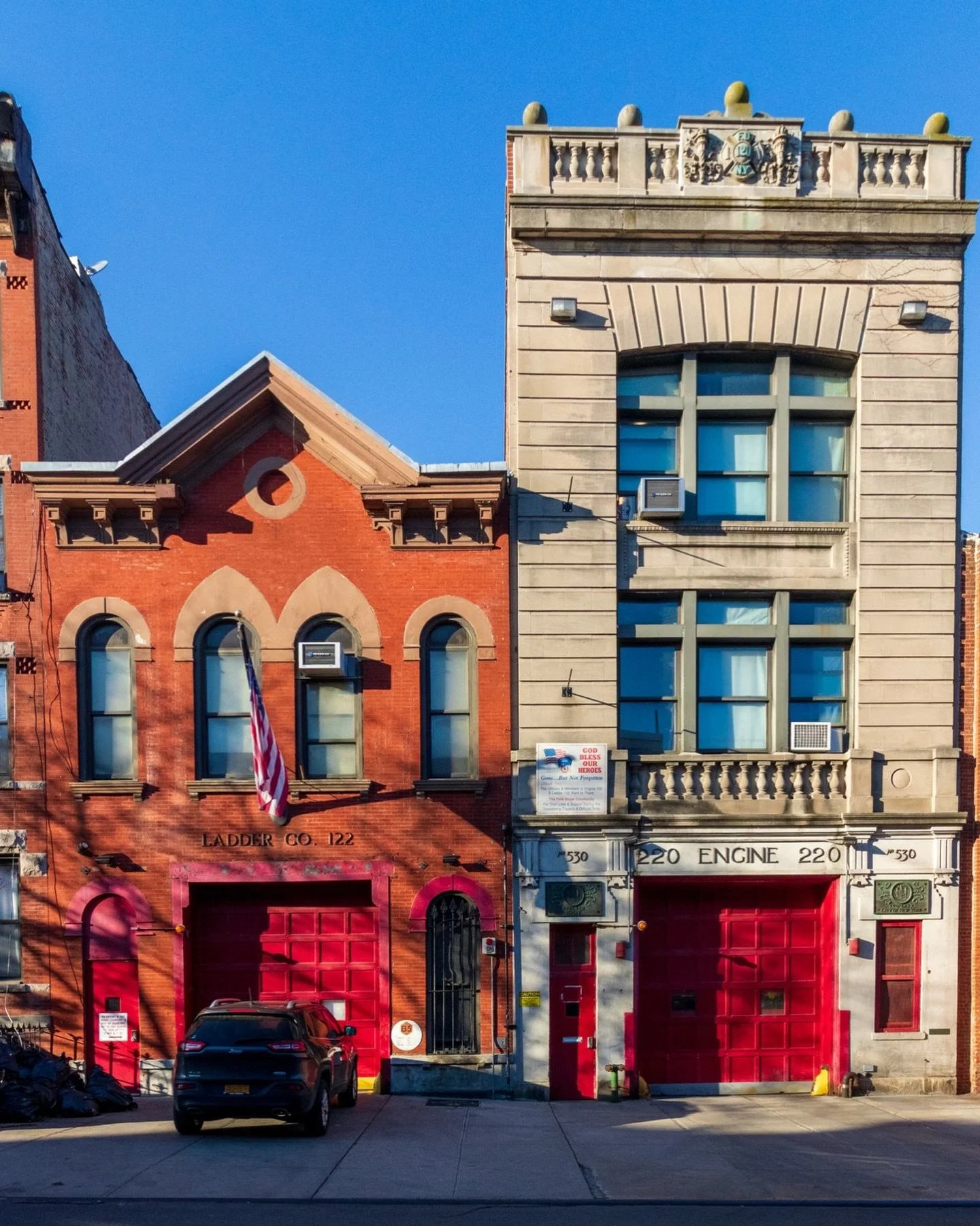 I&rsquo;m a sucker for old fire stations, and luckily for me, 11th Street in Park Slope has two! The building on the left is currently home to Ladder 122 and was built by the then-independent Brooklyn Fire Department in 1883 by architect Francis Norr