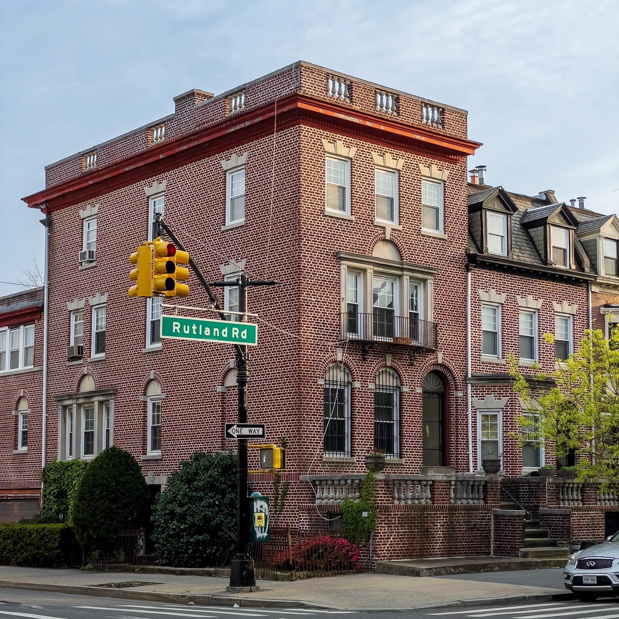 This rather magnificent house is the exclamation point at the end of a row on Rutland Road in Prospect Lefferts Gardens. Built in 1910 at the corner of Rutland and Bedford, this house was built for William T. Reinking by architect Benjamin Driesler, 