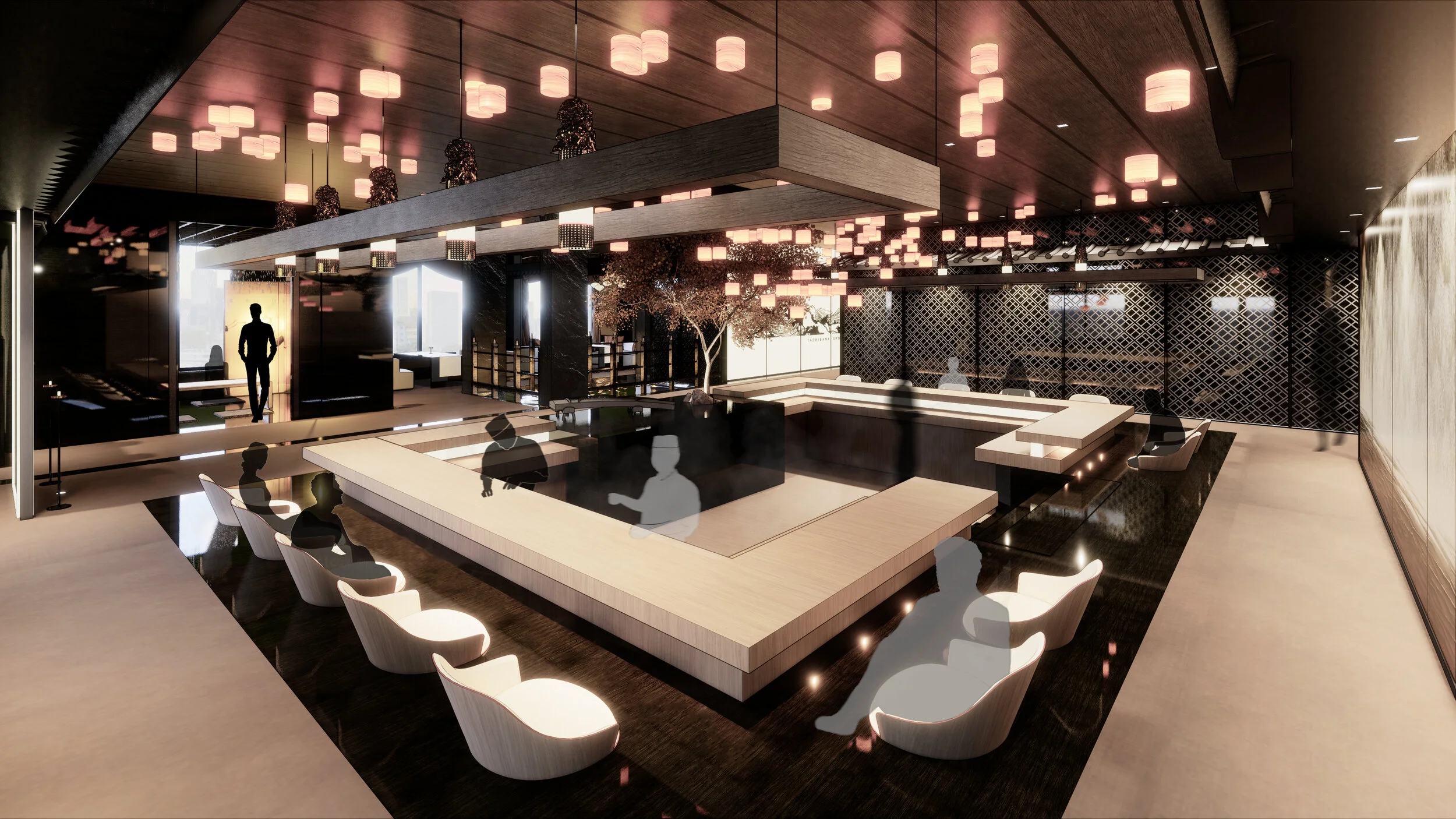 Main Sushi Bar with Open Drop-down Kitchen Overlooking the Private Room