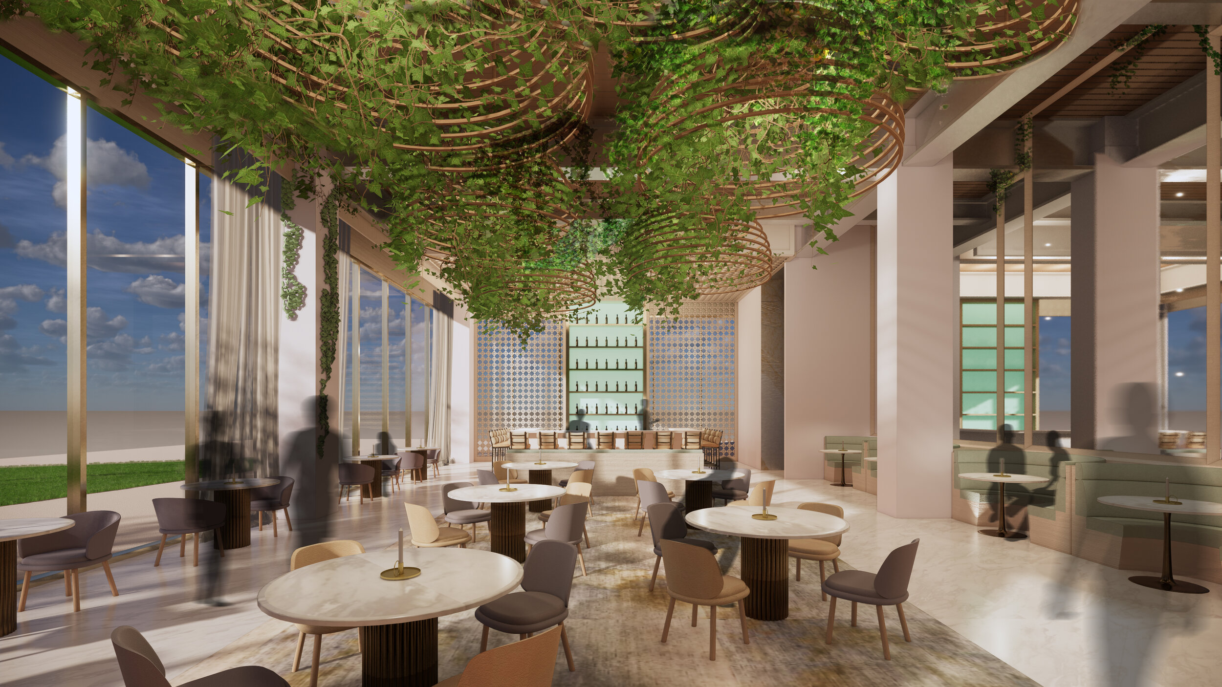 Restaurant Main Dining Hall Overlooking Feature Juice Bar Station