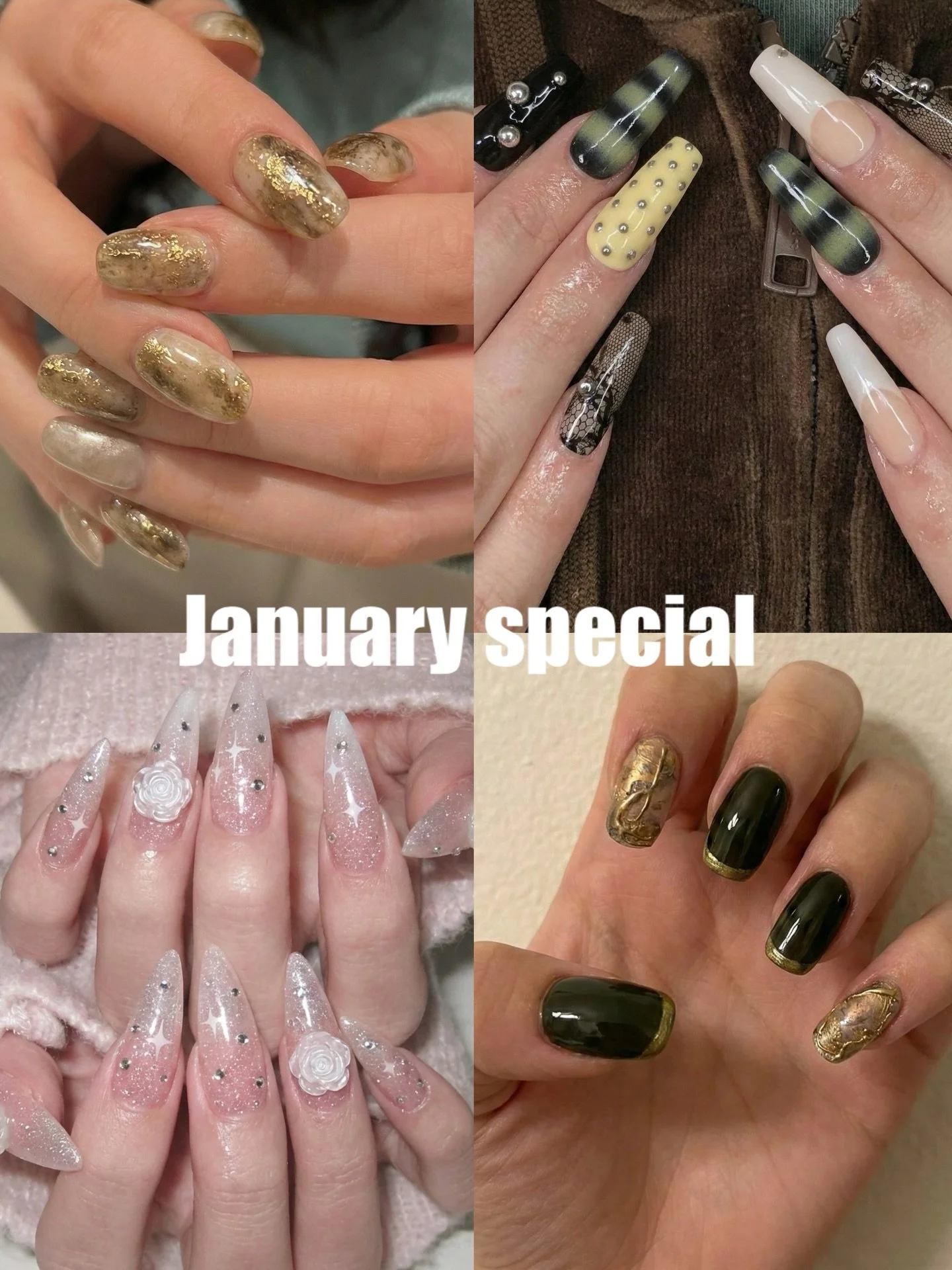 1月限定 / January Limited 🎍✨
自爪 Natural nails &yen;9,900
長さだしあり With extensions &yen;15,000 (税込 / including tax)
✨ Monthly Special Designs ✨
Book under &ldquo;Monthly Special&rdquo;
Color change OK / Removal not included

#nailsinspiration #tokyonails 