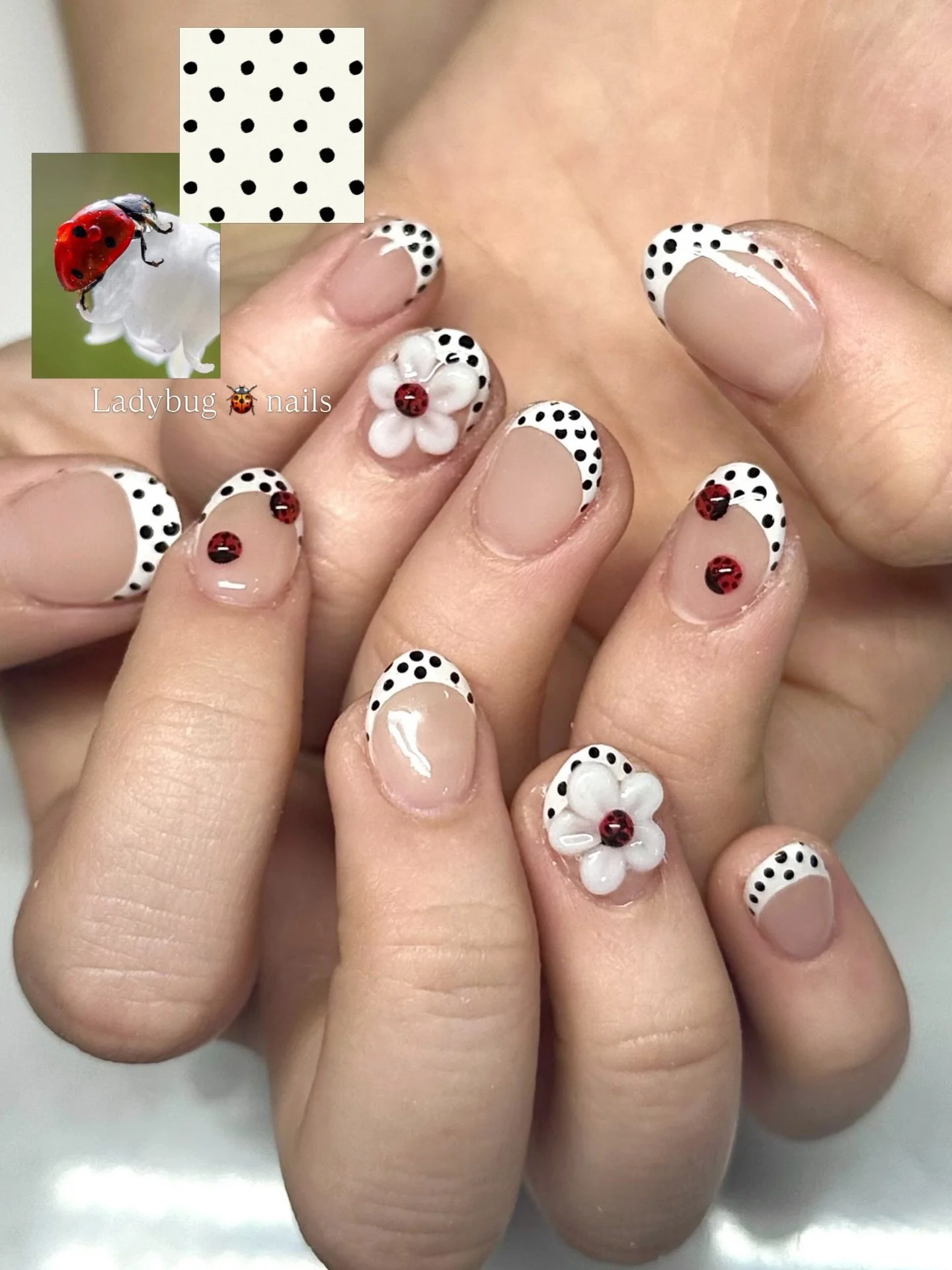 Nail salon Tokyo @mami_topcoat 
Medium art on natural nails 15500JPY
#ladybugnails

Tokyo nail salon 
Japanese nail art 💅
Anime nail design
English friendly nail salon

#tokyonails
#tokyonailsalon
#japanesenailart
#tokyonailart