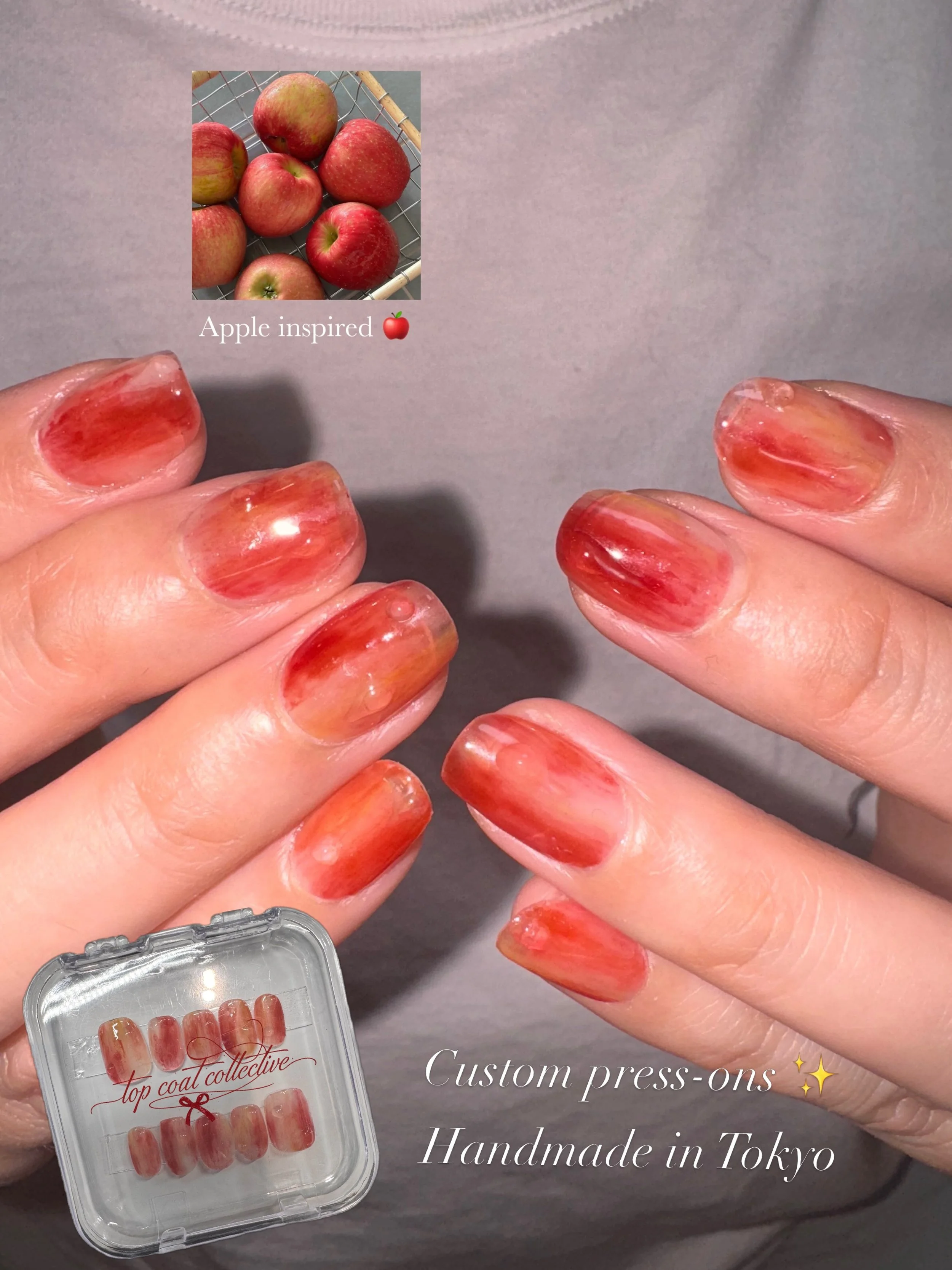Custom press-ons ✨ 
Shape, length, and design can all be customized.

Perfect for travelers or anyone who wants beautiful nails with a quicker salon visit 🤍

We custom fit each set using your nail photos, so they fit comfortably and securely.

You c