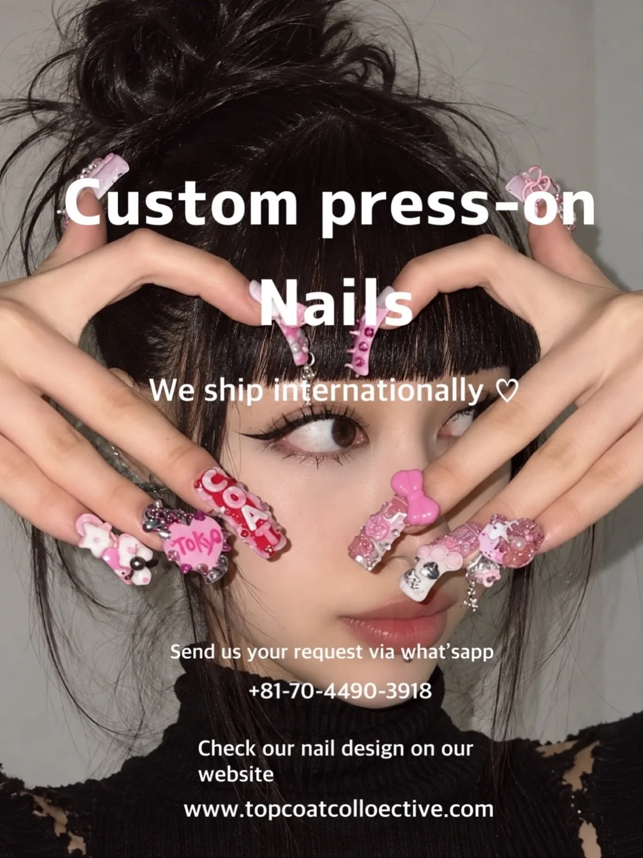 Custom Press-On Nails from Tokyo 💅

Too busy for a nail appointment? We&rsquo;ve got you!

♡ Custom-made just for you
♡ Reusable &mdash; wear them again and again
♡ Lasts 2&ndash;3 weeks with proper application
♡ 30-minute salon application included