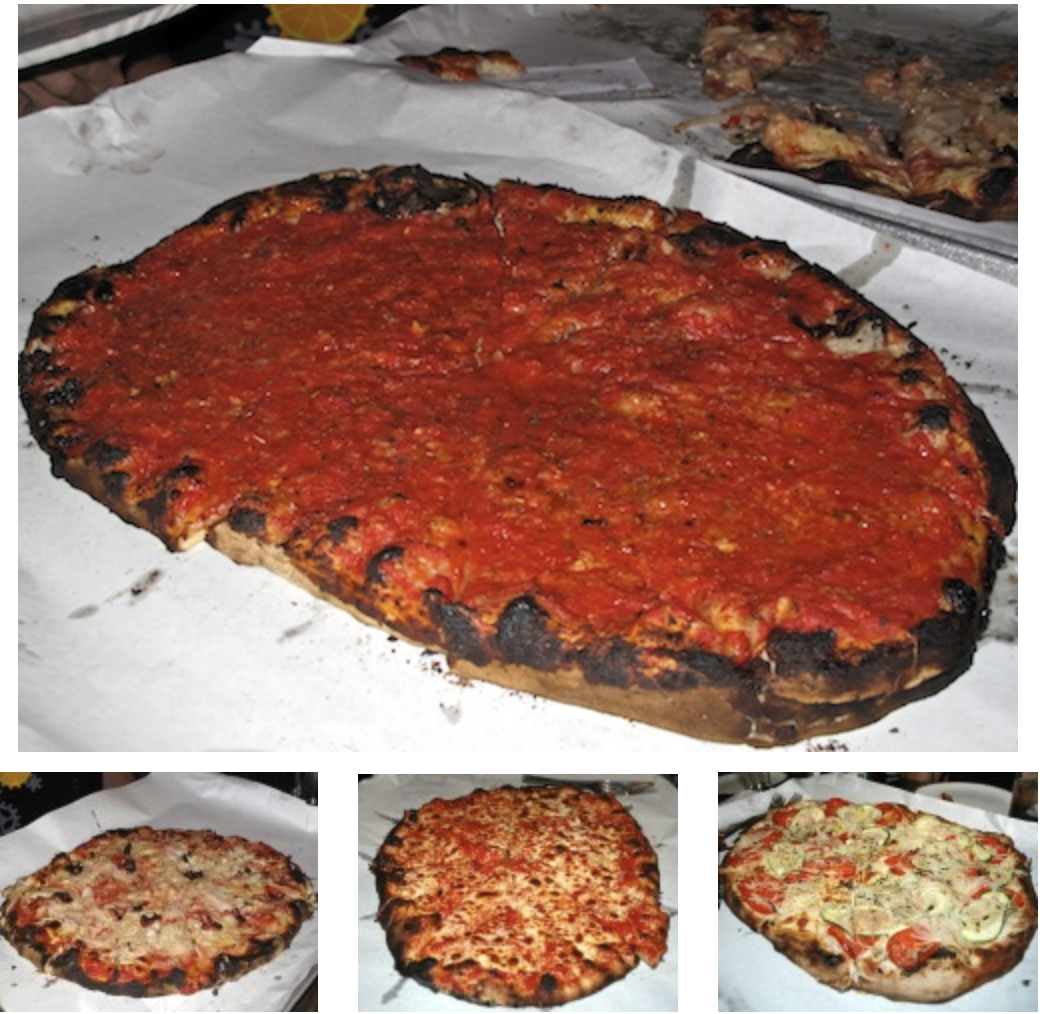 Top, Plain Tomato Sauce with Parmesan. From left, Medium Onion & Bacon, Medium Mozzarella, Medium White Zucchini Pie With Tomatoes and Onions.